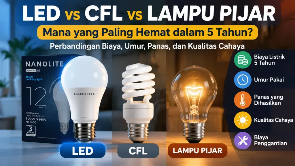 LED vs CFL vs Lampu Pijar Perbandingan Biaya, Umur, Panas dan Kualitas Cahaya